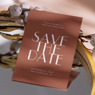 Deep Terracotta Modern Wedding Earthy Photo & QR Save The Date