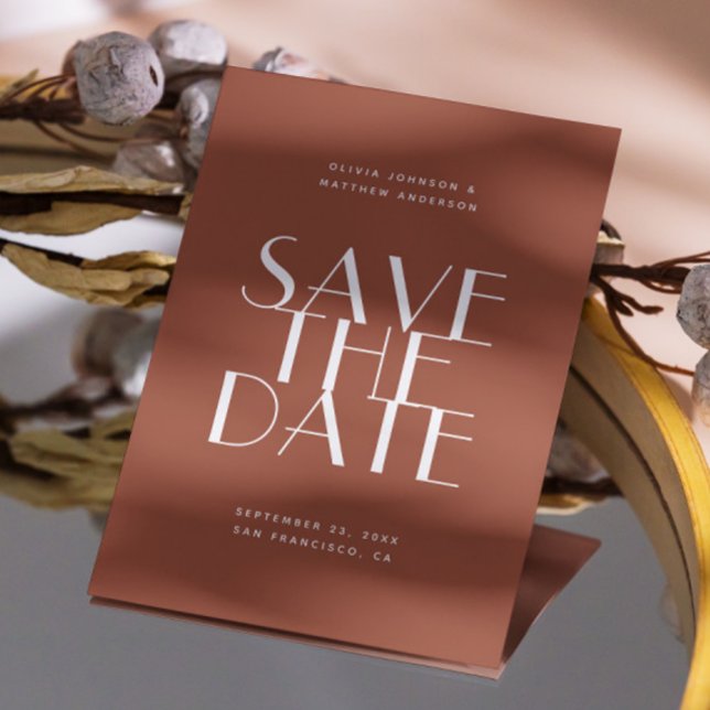 Deep Terracotta Modern Wedding | Earthy Photo & QR Save The Date (Creator Uploaded)