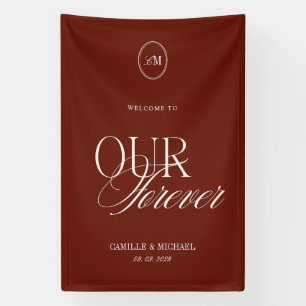 Deep Terracotta Red Welcome To Our Wedding Vinil Banner