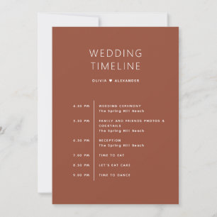 Deep Terracotta Wedding Itinerary. Earthy Timeline Invitation