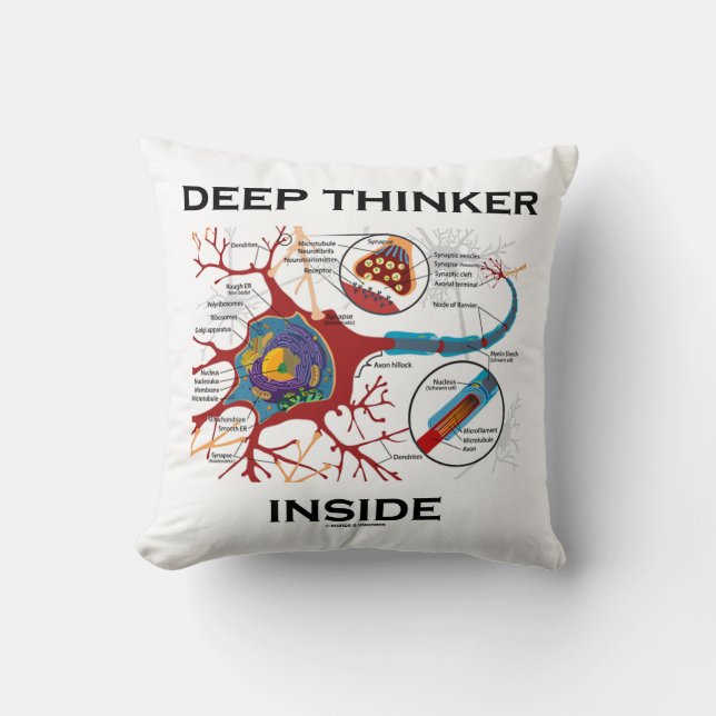 Deep Thinker Inside (Neuron Synapse) Throw Pillow (Front)