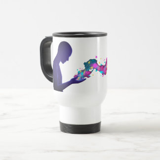 Deep Thoughts with Hand Dissolving into Star Travel Mug