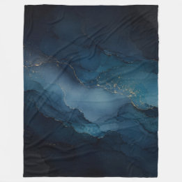 Deep Tide Teal Gold Ocean Abstract Fleece Blanket