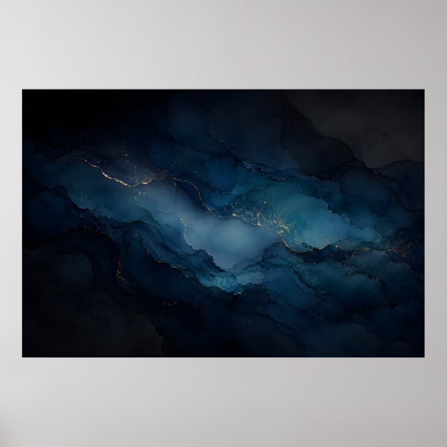 Deep Tide Teal Gold Ocean Abstract Poster (Front)