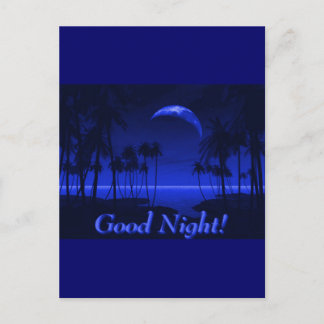 DEEP TROPICAL BLUE GOODNIGHT PALM TREES OCEAN MOON POSTCARD