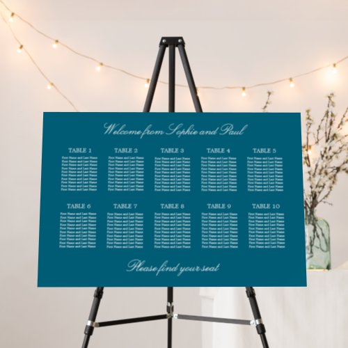 Deep Turquoise Blue 10 Table Wedding Seating Chart Foam Board