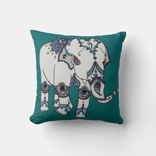 Deep Turquoise Embellished Elephant Cushion (Front)