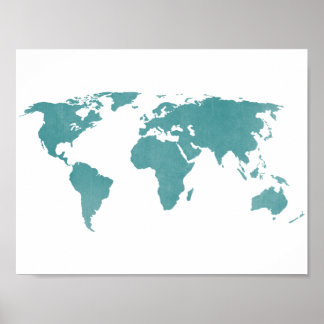Deep Turquoise Rustic World Map Poster