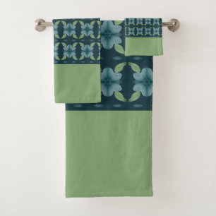 Deep Turquoise With Green Bath Towel Set