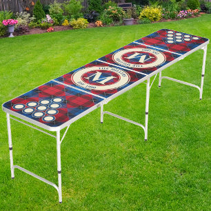 Deep Twilight Plaid Family Monogram & Name Beer Pong Table