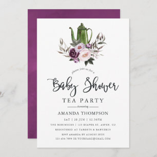 Deep Velvet Floral Baby Shower Tea Party Invitation