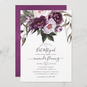 Deep Velvet Floral Bat Mitzvah Invitation