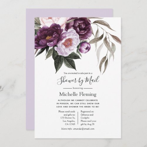 Deep Velvet Floral Bridal or Baby Shower by Mail Invitation
