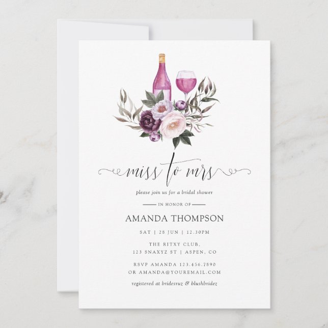 Deep Velvet Floral Bridal Shower Wine Tasting Invi Invitation (Front)