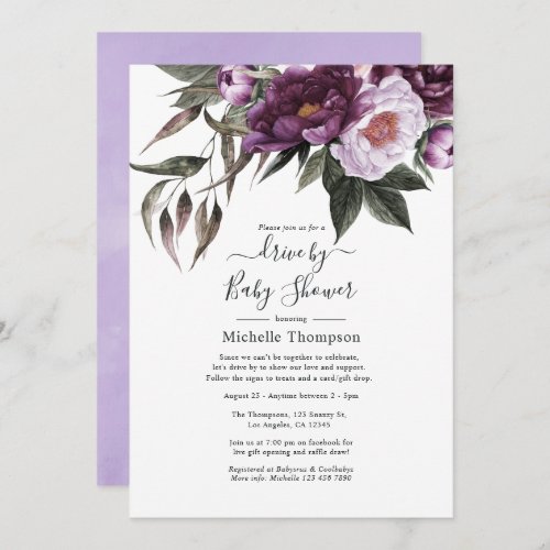 Deep Velvet Floral Drive By Bridal or Baby Shower Invitation