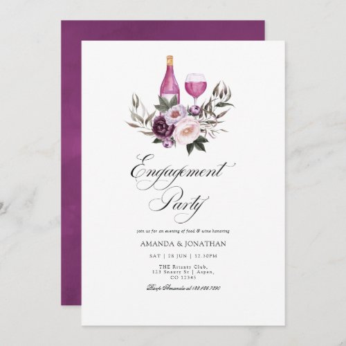 Deep Velvet Floral Engagement Party Wine Tasting Invitation
