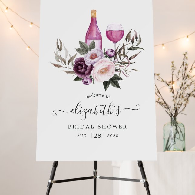 Deep Velvet Floral QR Code RSVP Wedding Foam Board (In Situ (Stand))