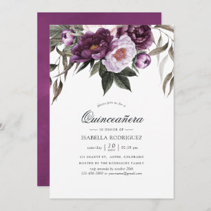 Deep Velvet Floral Quinceañera Invitation