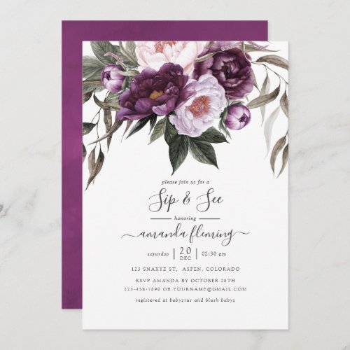 Deep Velvet Floral Sip and See Invitation