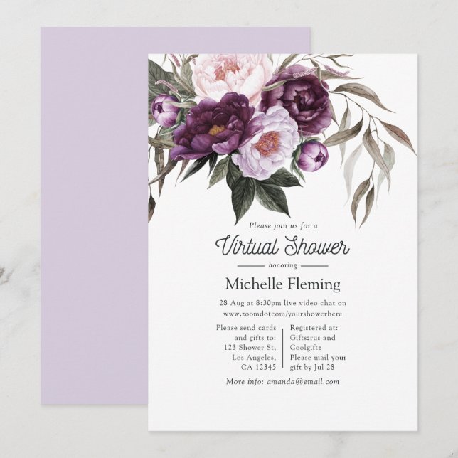 Deep Velvet Floral Virtual Baby Shower Invitation (Front/Back)