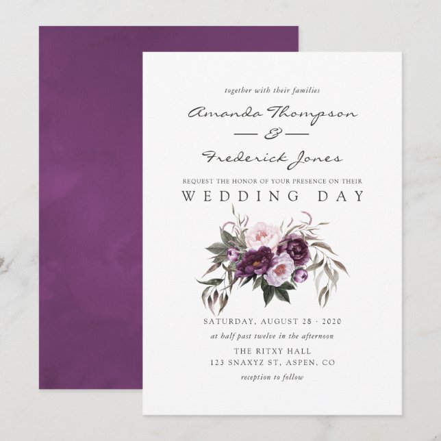 Deep Velvet Floral Wedding Invitation (Front/Back)