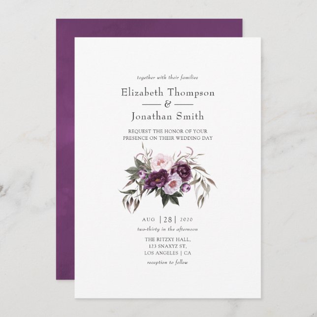 Deep Velvet Floral Wedding Invitation (Front/Back)