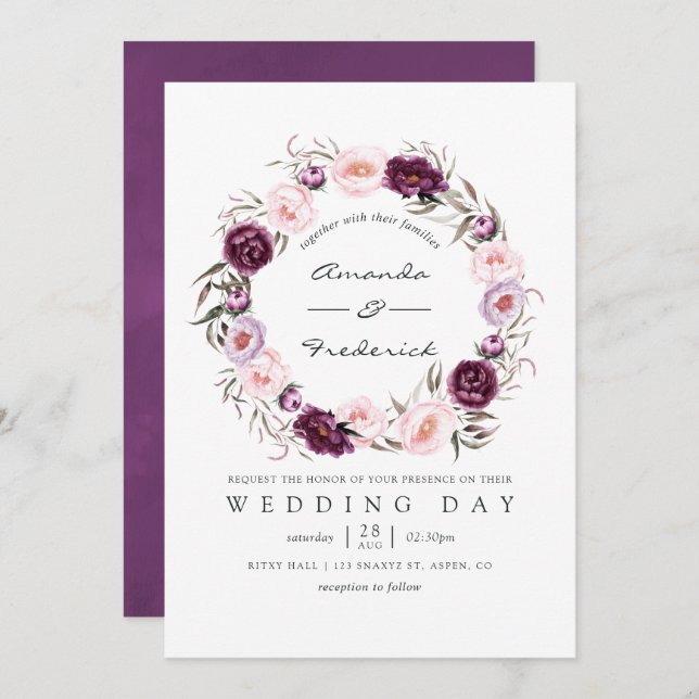 Deep Velvet Floral Wedding Invitation (Front/Back)