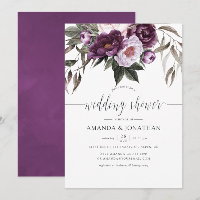 Deep Velvet Floral Wedding Shower Invitation (Front/Back)