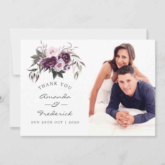 Deep Velvet Floral Wedding Thank You Card (Front)
