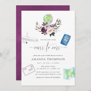 Deep Velvet Travel From Miss To Mrs Bridal Shower Invitation