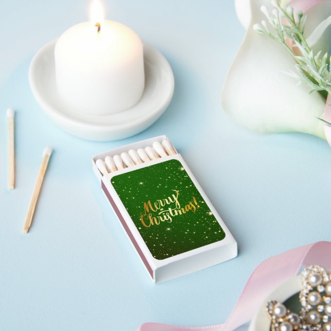 Deep Vibrant Green Christmas Gold Twinkle Stars Matchboxes (Insitu)