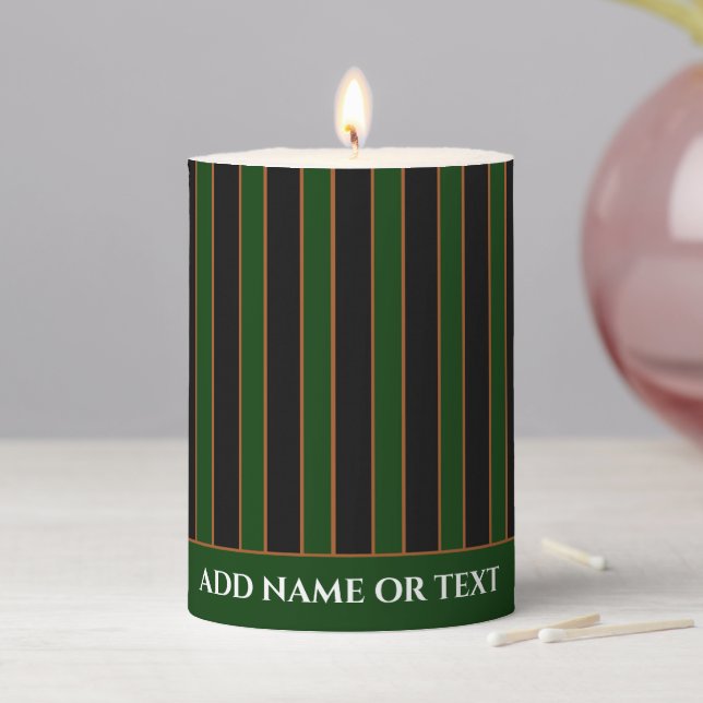 Deep Vintage Striped Green Pattern Pillar Candle (In Situ)