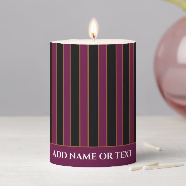 Deep Vintage Striped Pink Pattern Pillar Candle (In Situ)