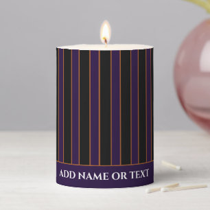 Deep Vintage Striped Purple Pattern Pillar Candle