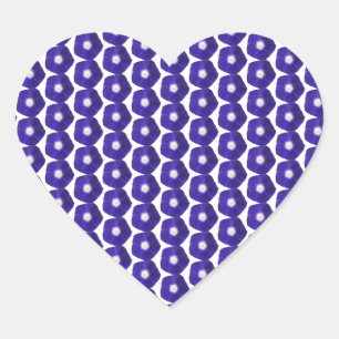 Deep Violet Morning Glory Floral Pattern Heart Sticker