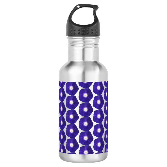 Deep Violet Morning Glory Floral Pattern Stainless Steel Water Bottle (Front)