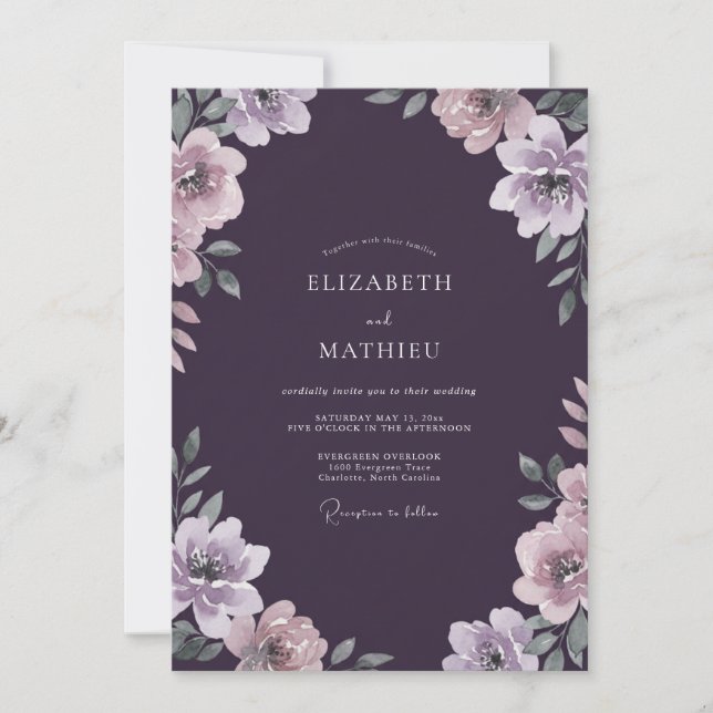 Deep Violet Painted Wedding Invitation (Front)