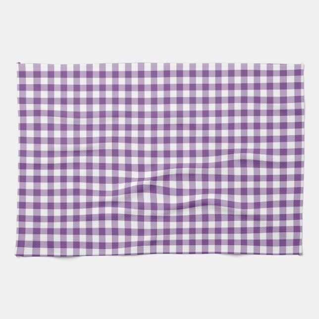 Deep Violet Purple and White Gingham Pattern Towel (Horizontal)