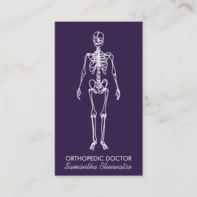Deep Violet purple doctor Skeleton orthopedic Business Card (Front)