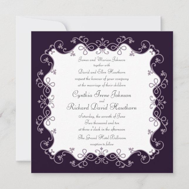 Deep Violet Purple Square Wedding Invitations (Front)