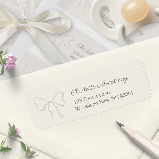 Deep Warm Cream Baby Shower Bow Return Address Label (Deep Warm Cream Baby Shower Bow Return Address Label ©Susanne Sachers - Sunny Mind 🌞)
