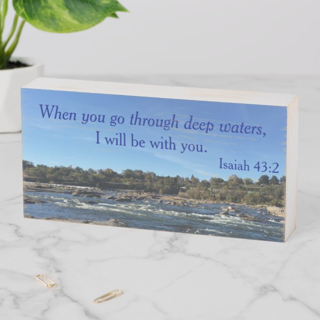 Deep Waters Bible Verse featuring James River Wooden Box Sign (In Situ Horizontal)