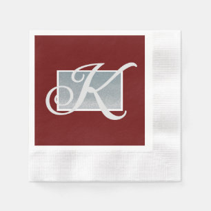 Deep Wine and Silver Monogram Paper Napkins