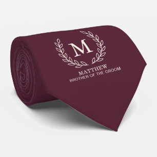 Deep Wine Brother of the Groom Monogram Wedding Neck Tie