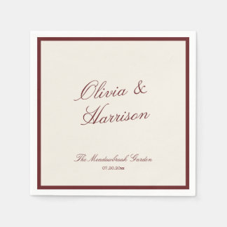 Deep Wine Classic Calligraphy Old Money Wedding Napkins