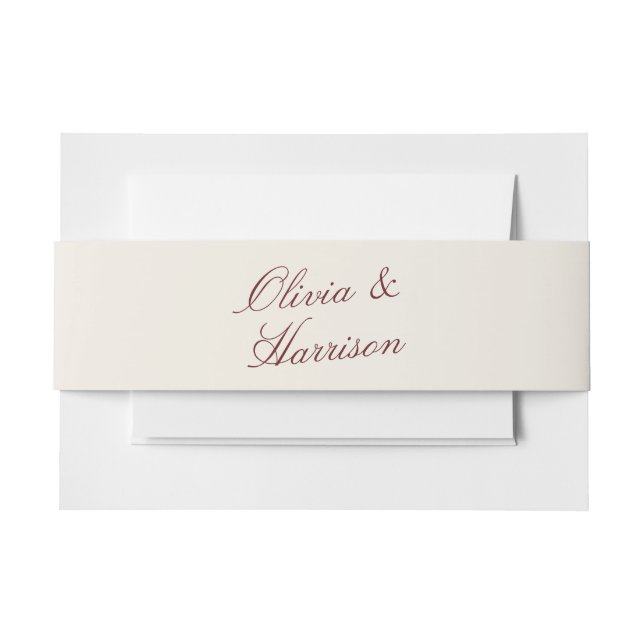 Deep Wine Classic Calligraphy Wedding Invitation Belly Band (Front Example)