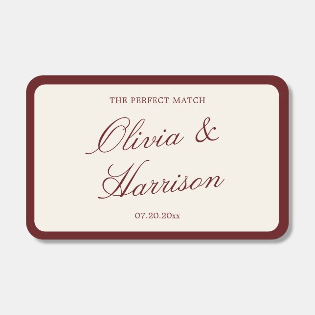 Deep Wine Classic Calligraphy Wedding Matchboxes (Front)