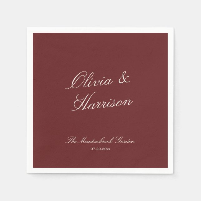 Deep Wine Classic Calligraphy Wedding Napkins (Front)
