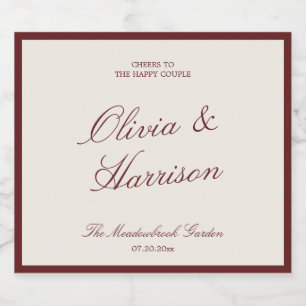 Deep Wine Classic Calligraphy Wedding Sparkling Wine Label