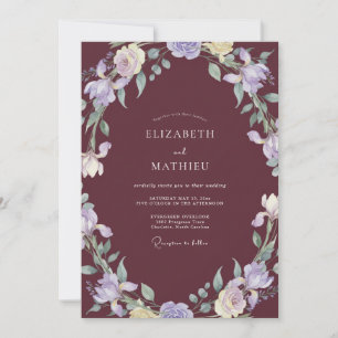 Deep Wine Lilac Wreath Wedding Invitation